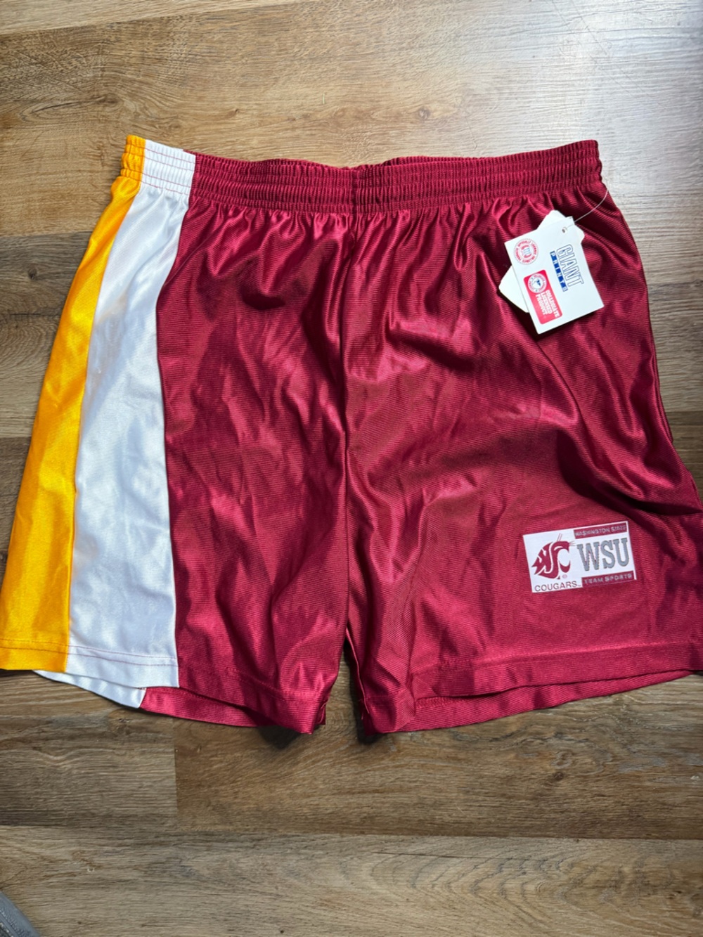 Vtg 90’s WSU Cougars Maroon Athletic Shorts with Yellow & White Side Panel